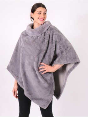 Soft Faux Fur Cape W/Fur Collar